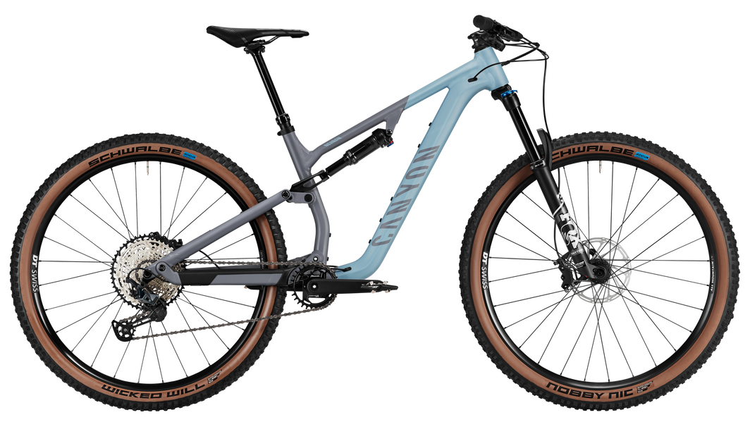 A modern white mountain bike